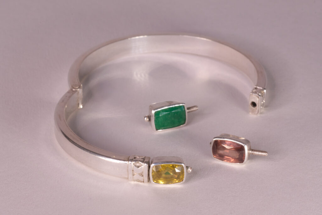 Silver Bangle with Interchangeable Stones